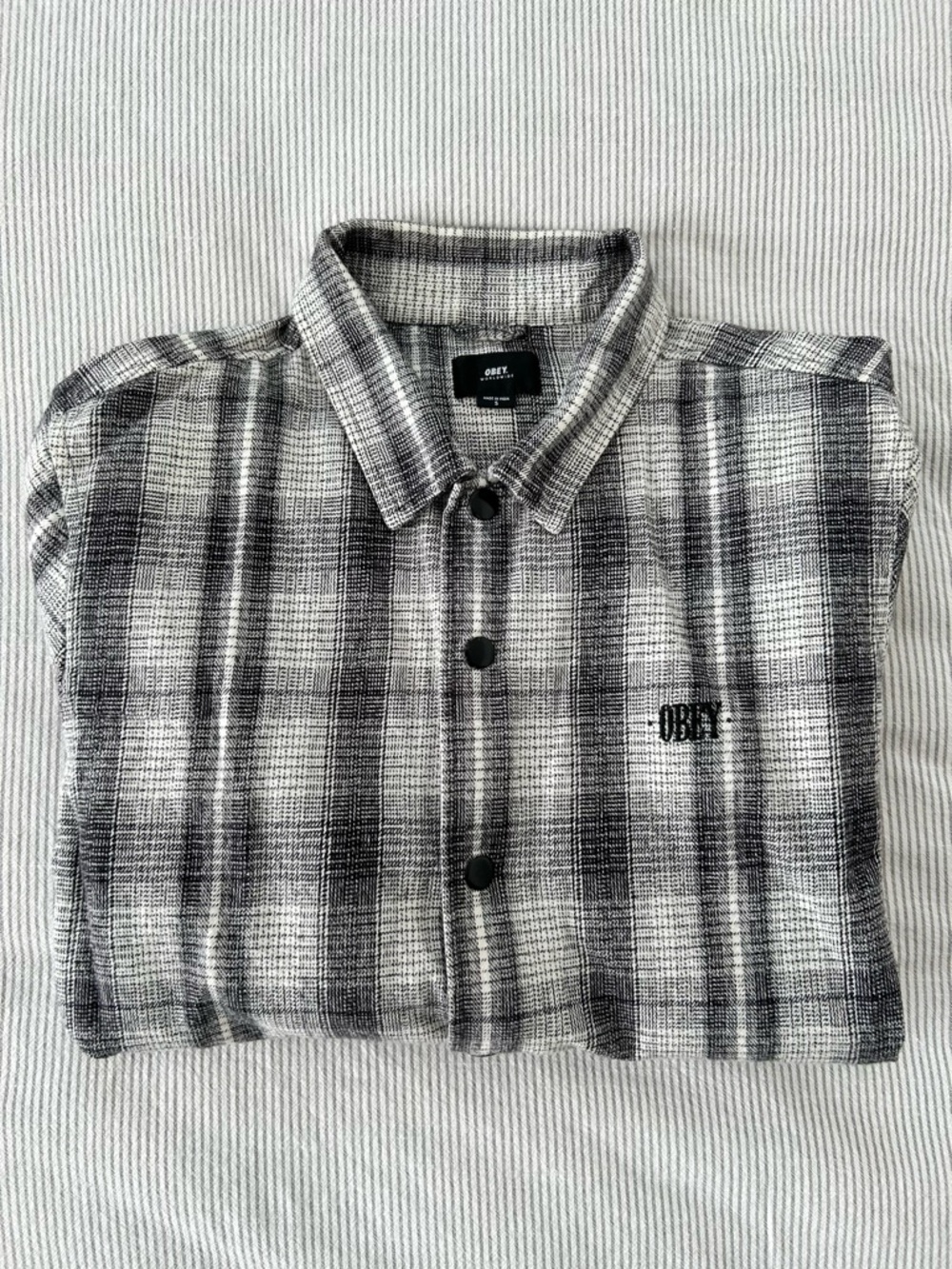 Obey Men's Black & White Plaid Button-Down Shirt